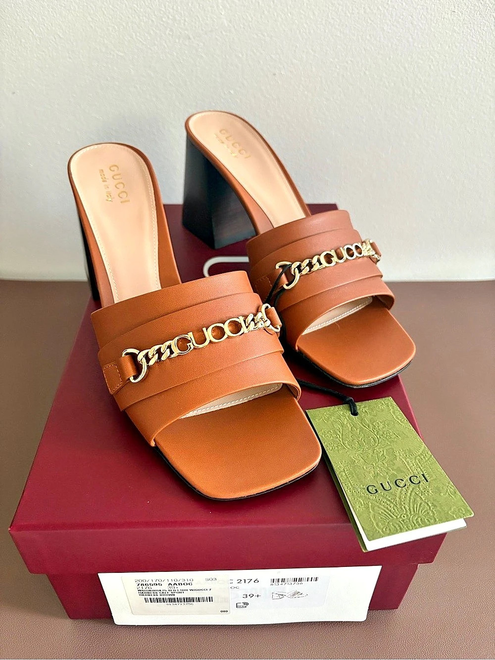 GUCCI Signoria Brown Block Heels US 9.5 NEW